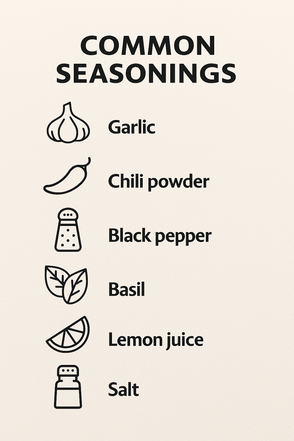Seasonings Recipe List