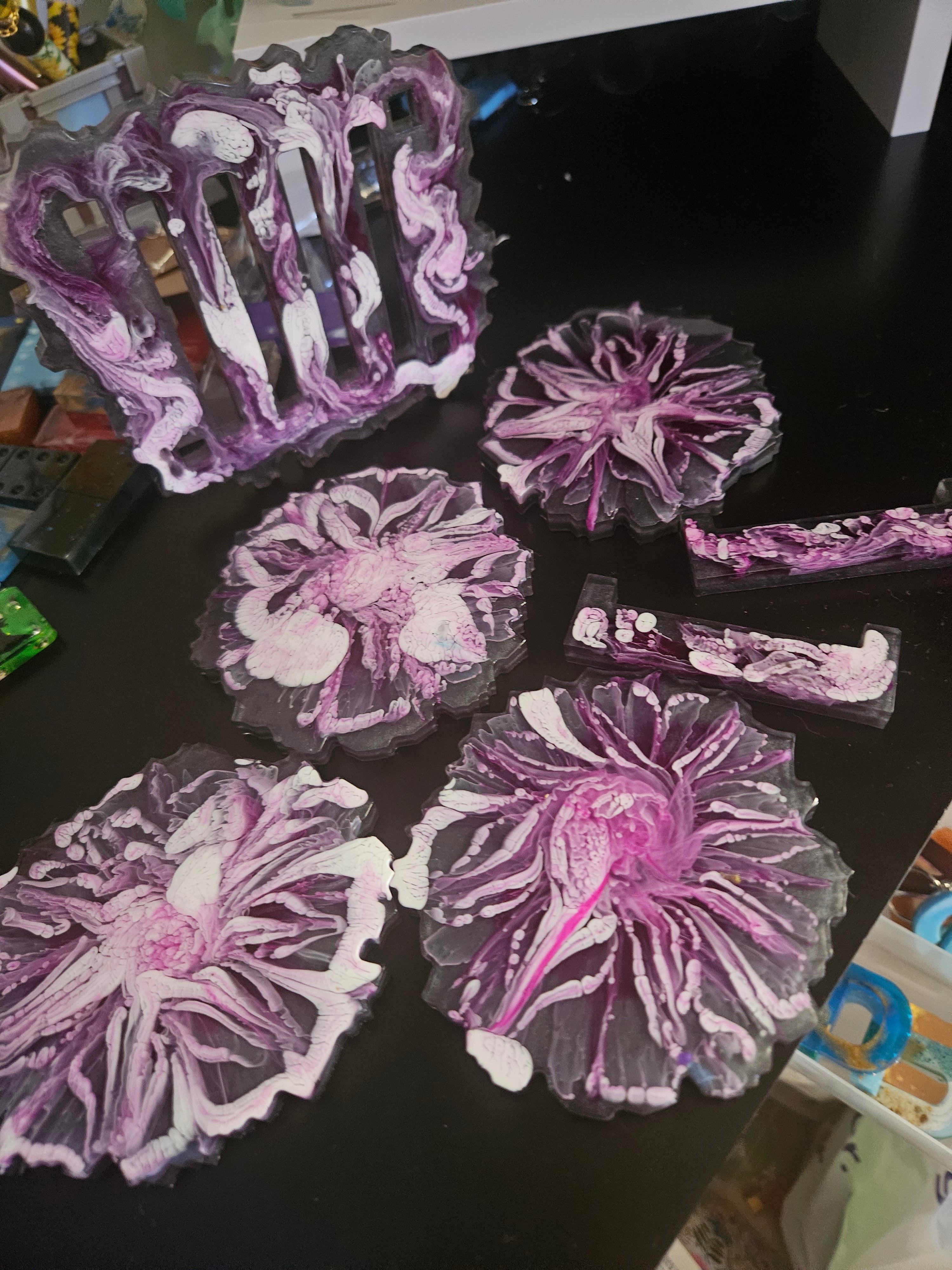 Purple and White Floral set of 4 coasters