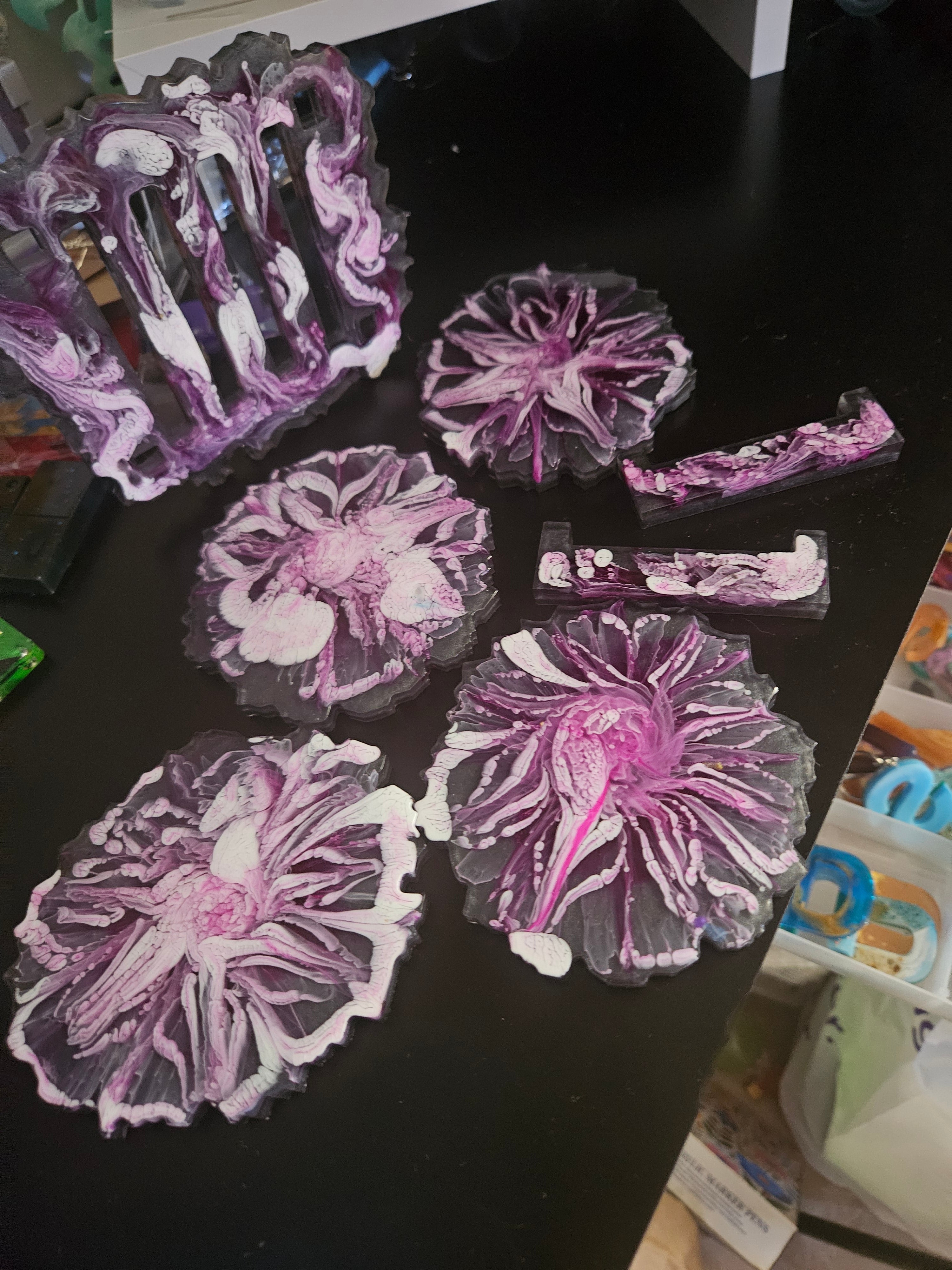 Purple and White Floral set of 4 coasters