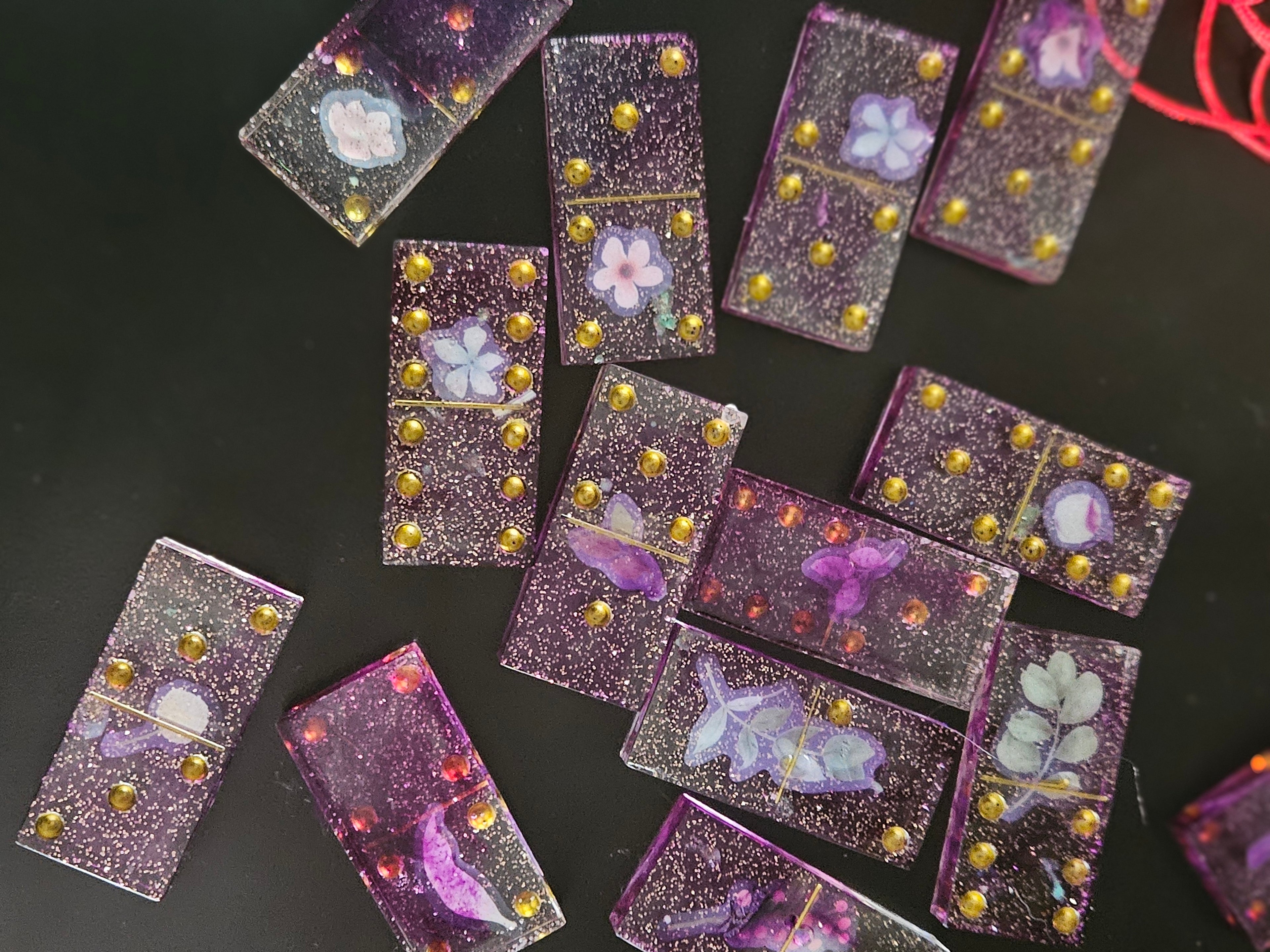 Purple with gold glitter dominoes