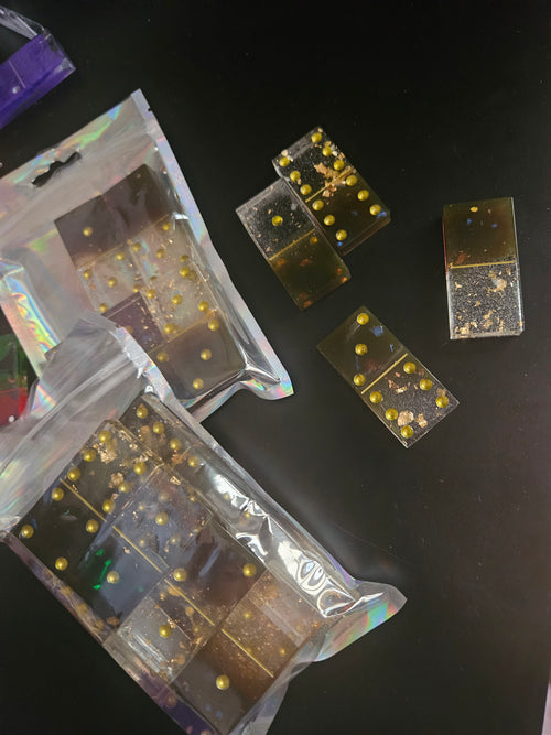 Coffee and gold handmade resin dominoes