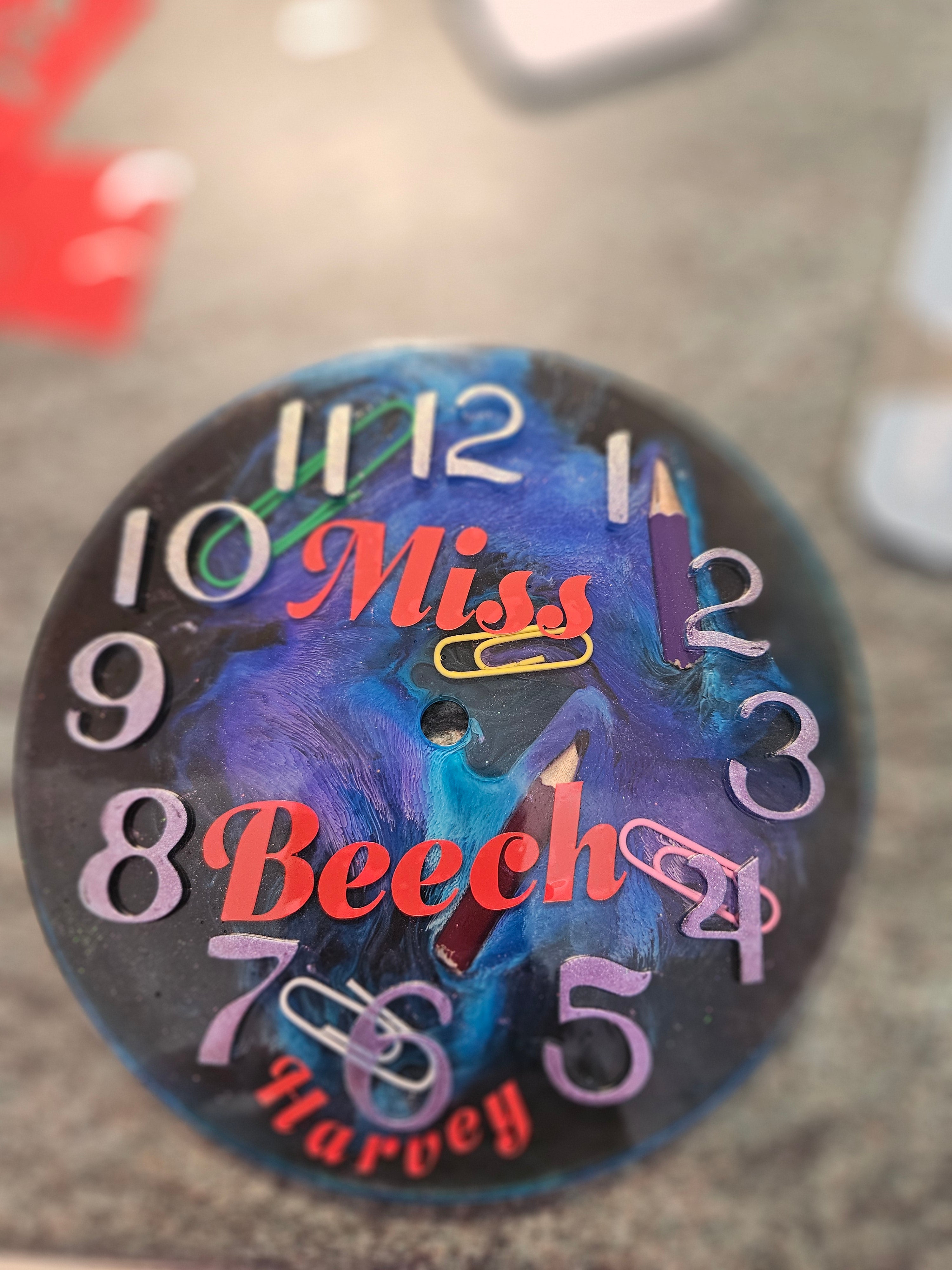 Handmade resin mini clock teacher gift